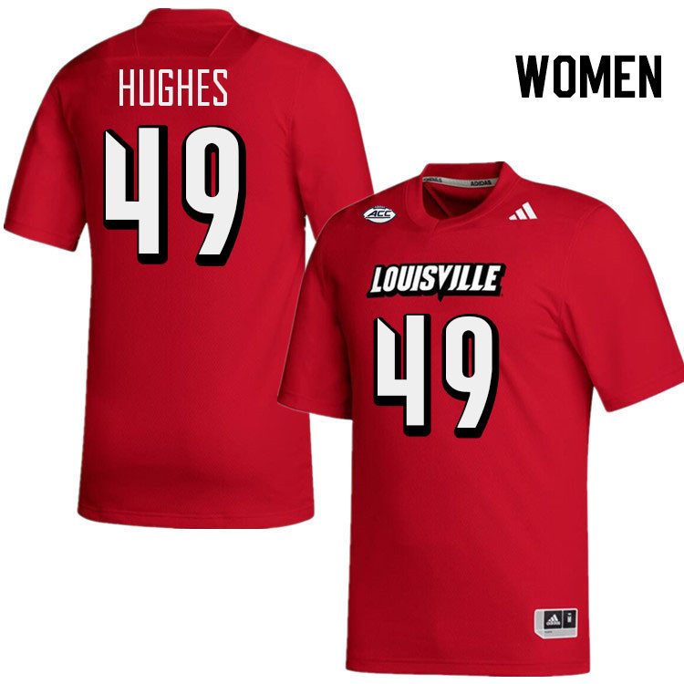 Women #49 Kris Hughes Louisville Cardinals College Football Jerseys Stitched-Red